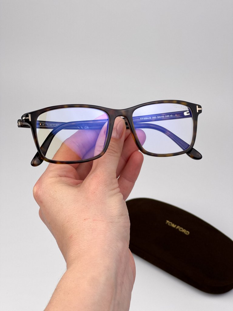 Tom Ford Ft5584-B 052 Eyeglasses Dark Havana Rectangular Blue Light Block Frames